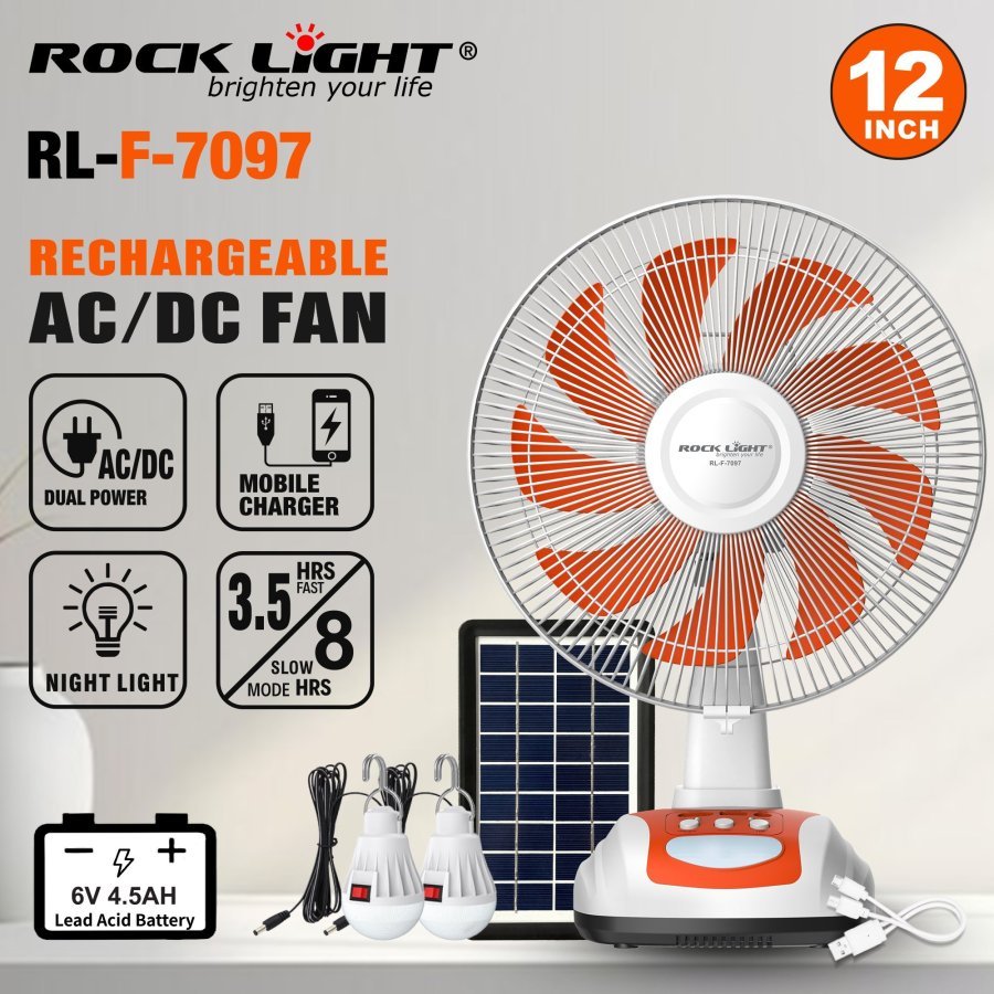 Solar -Re Chargeable AC/ DC Fan With Lights