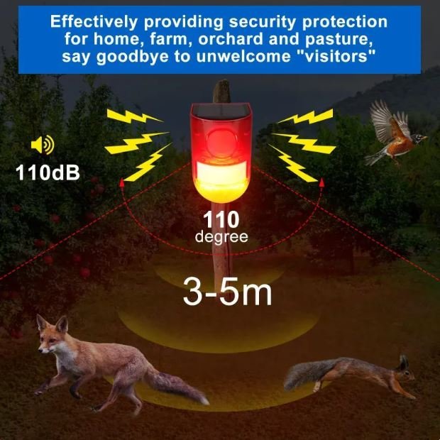 Solar Motion Sensor Alarm Light with Siren and Red LED Flashing, 800m Visibility | Motion Detector Device